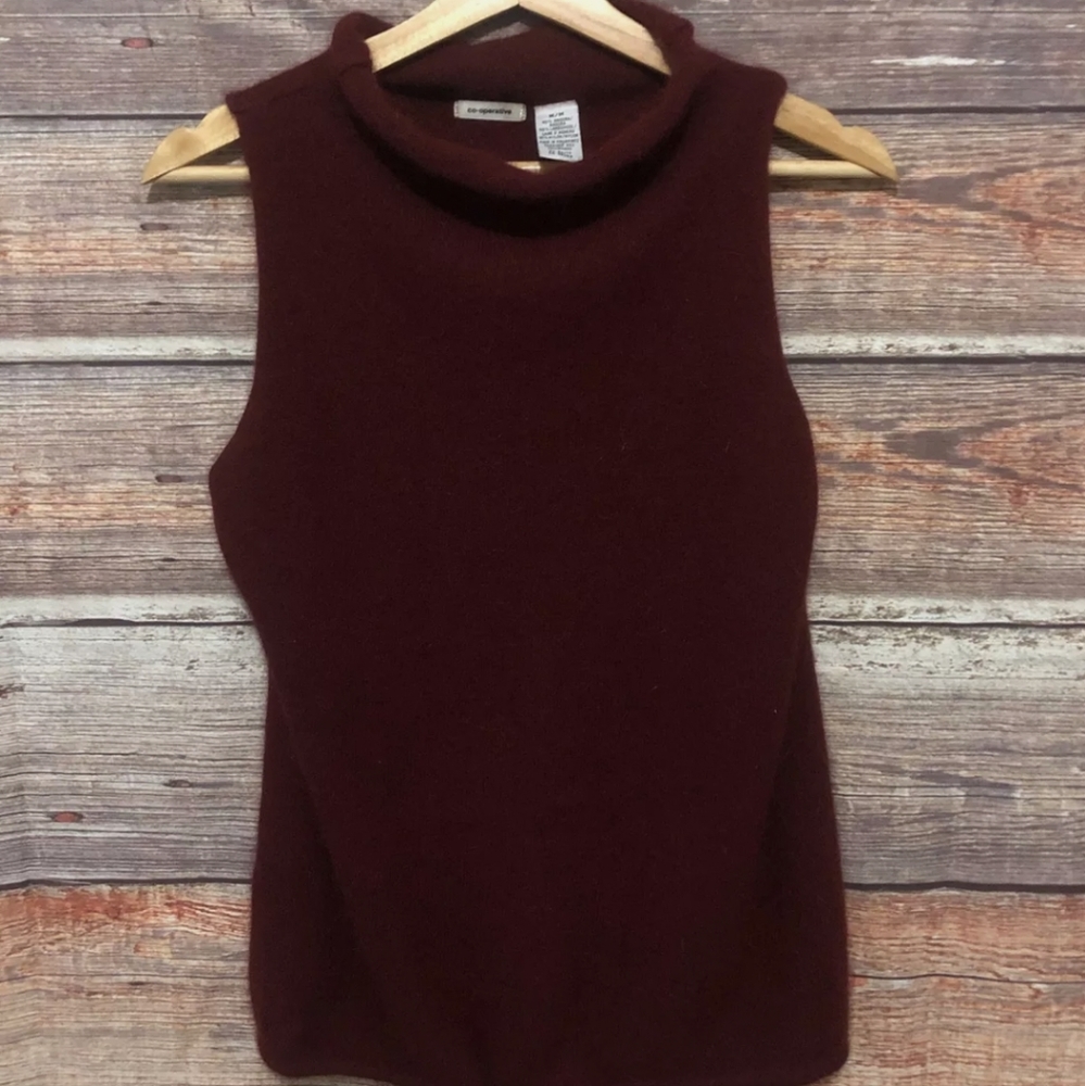 Co-operative Angora & Lambswool Wine Purple Loose Mockneck Sleeveless Sweater